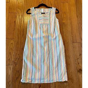 Talbots rainbow stripe linen pockets dress size 4
